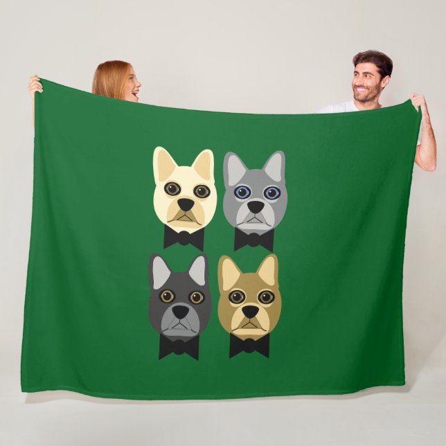 French Bulldogs Green Fleece Blanket (In Situ)