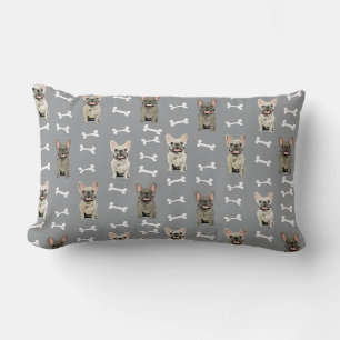 French Bulldogs - grey Lumbar Pillow