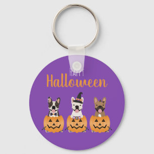 French Bulldogs Happy Halloween Keychain