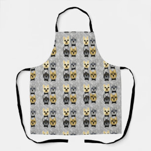French Bulldogs Herringbone Grey Apron