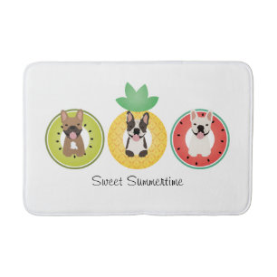 French Bulldogs In Fruit Pool Floats Bath Mat