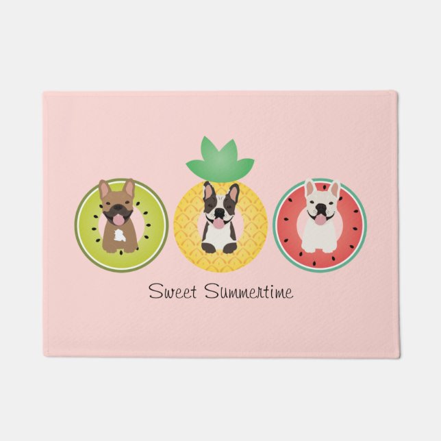 French Bulldogs In Fruit Pool Floats Doormat (Front)