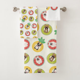 French Bulldogs In Fruit Pool Floats Pattern Bath Towel Set