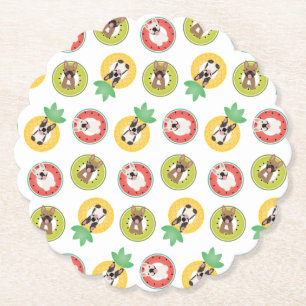 French Bulldogs In Fruit Pool Floats Pattern Paper Coaster
