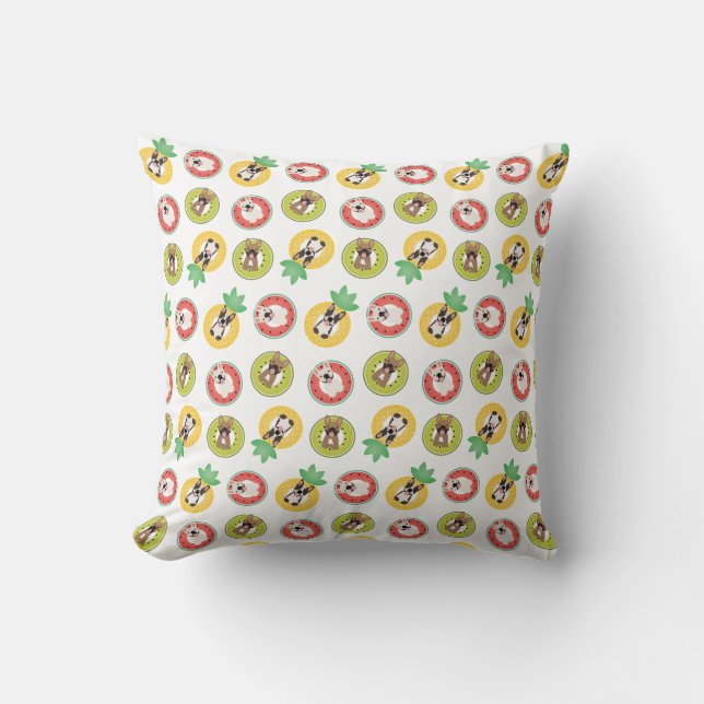 French Bulldogs In Fruit Pool Floats Pattern Throw Pillow (Front)