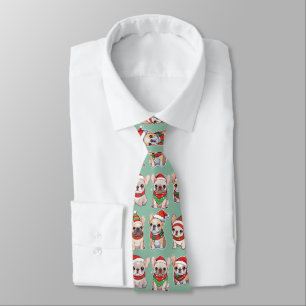 French Bulldogs Pastel Christmas Pattern Tie