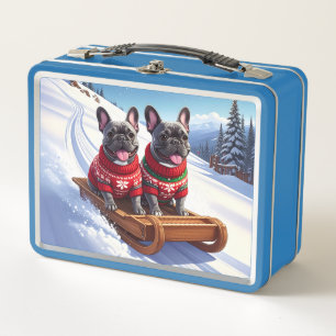 French Bulldogs Sled Ride Metal Lunch Box