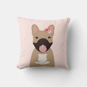 French Bulldogs Smiling Flowers Pink Throw Pillow