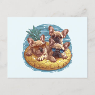 French Bulldogs Summer Pineapple Pool Float Postcard