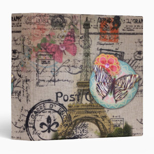 French butterfly Modern Vintage Paris Eiffel Tower Binder