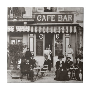 French cafe bar street scene tile
