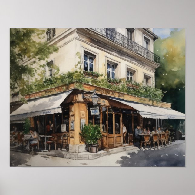 French Cafe Painting Landscape Art Print Poster (Front)