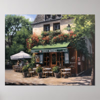 French Cafe Painting Landscape Art Print Poster