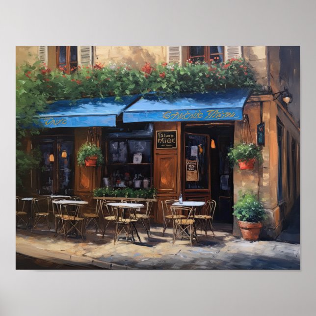 French Cafe Painting Landscape Art Print Poster (Front)