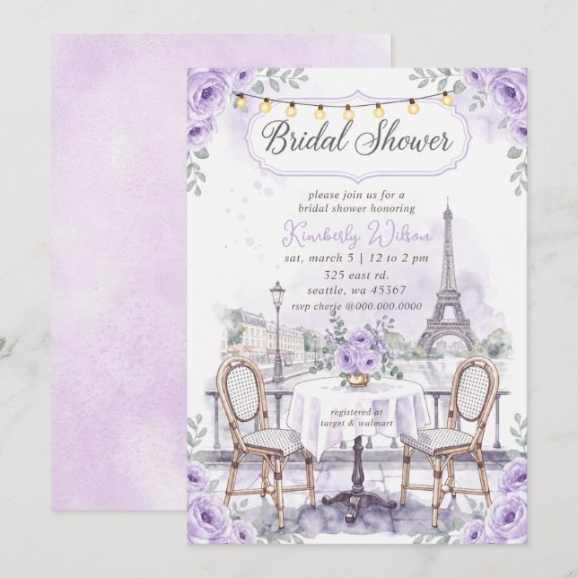 French Cafe Paris Theme Eiffel Tower Bridal Shower Invitation (Front/Back)