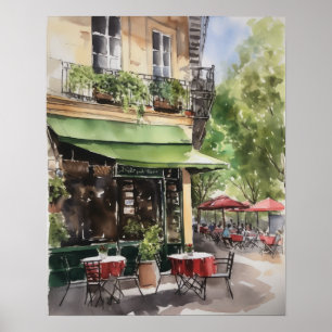 French Cafe Watercolor Landscape Art Print Poster