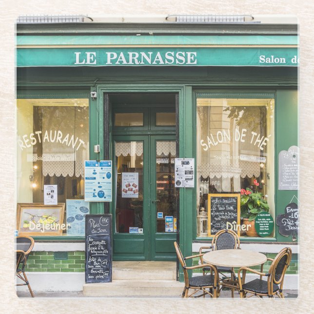 French cafes: Versailles cozy scene. Glass Coaster (Front)
