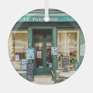 French cafes: Versailles cozy scene. Glass Ornament