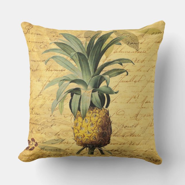 French Calligraphy Pineapple Rustic Elegant Throw Pillow (Front)