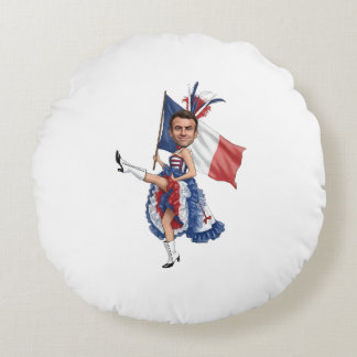 French Cancan Macron Caricature Funny Political Cu Round Pillow