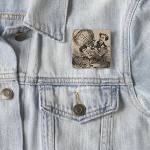 French Caricature Of Balloonist In Hot Air Balloon 2 Inch Square Button