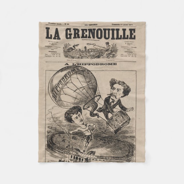 French Caricature Of Balloonist In Hot Air Balloon Fleece Blanket (Front)