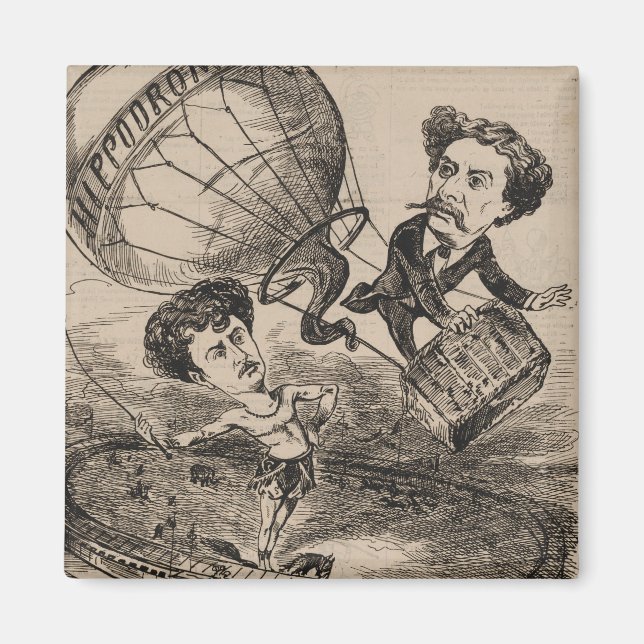 French Caricature Of Balloonist In Hot Air Balloon Magnet (Front)