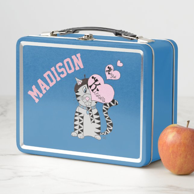 French cat personalized kid metal lunch box (In Situ)