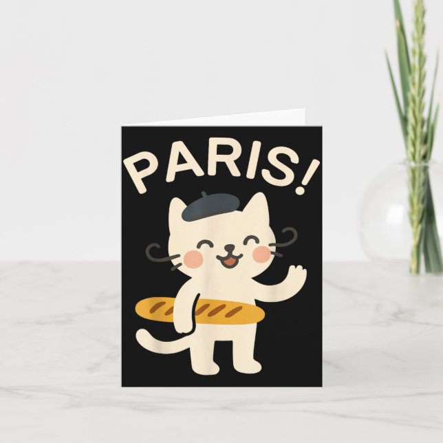 French Cat With Baguette Cute Cat Paris Funny Anim Card (Front)