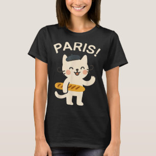 French Cat With Baguette Cute Cat Paris Funny Anim T-Shirt