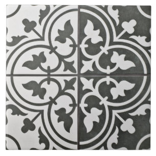 French Ceramic Tile - Black & White Tulips