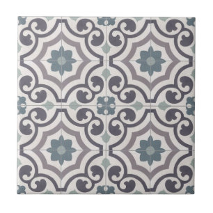 French Ceramic Tile - White, Blue & Gray Tile