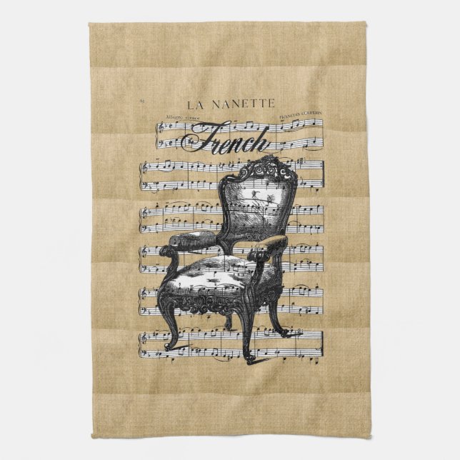 French Chair on Burlap Kitchen Towel (Vertical)