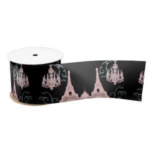 French Chandelier Black Pink Paris Eiffel Tower  Satin Ribbon