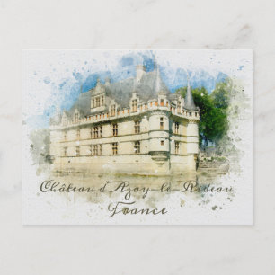 French Chateau Medieval Castle France Watercolor Postcard