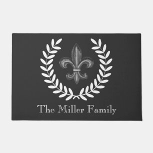 French Chateau Silver Fleur De Lis & White Laurels Doormat