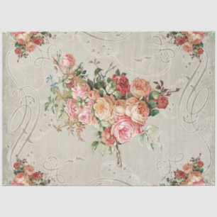 French Chateau Vintage Rose Bouquet Grey Decoupage Tissue Paper
