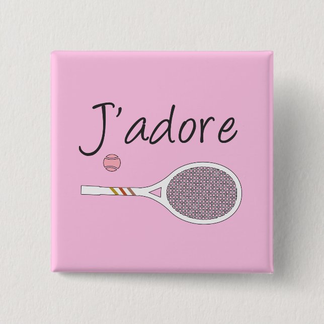 French Chic J'adore Tennis Player Design Pink    2 Inch Square Button (Front)