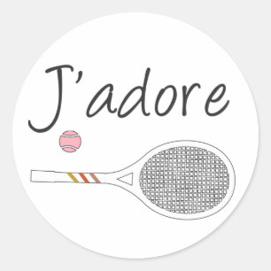 French Chic J'adore Tennis Player Retro Design     Classic Round Sticker