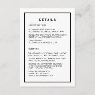 French Chic Minimal Black & White Wedding Details Enclosure Card