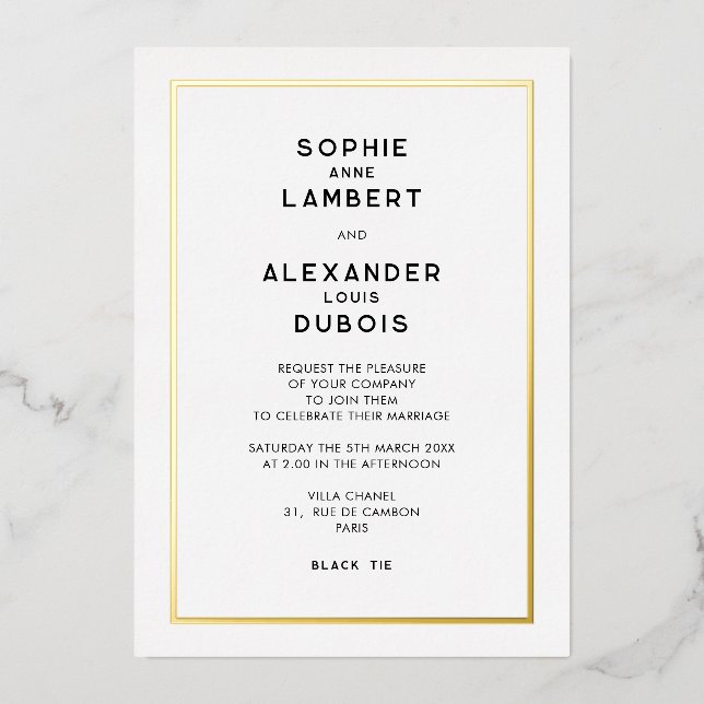 French Chic Minimal Gold Border Wedding (Front)
