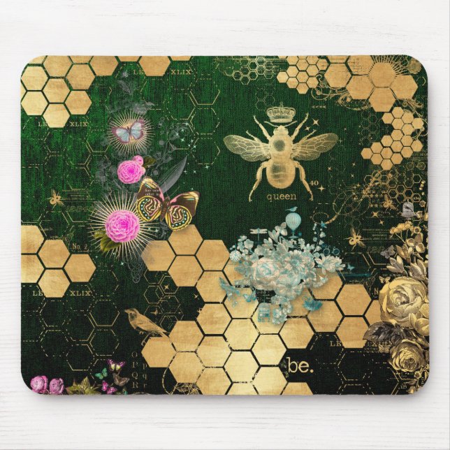 French chic, victorian,bee,floral,gold foil, belle mouse pad (Front)