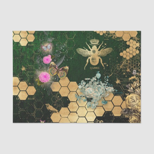 French chic, victorian,bee,floral,gold foil, belle tissue paper (Front)