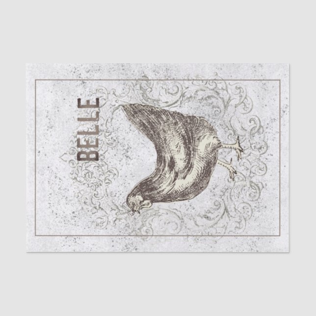 French Chicken Hen Grunge Vintage Decoupage        Tissue Paper (Front)