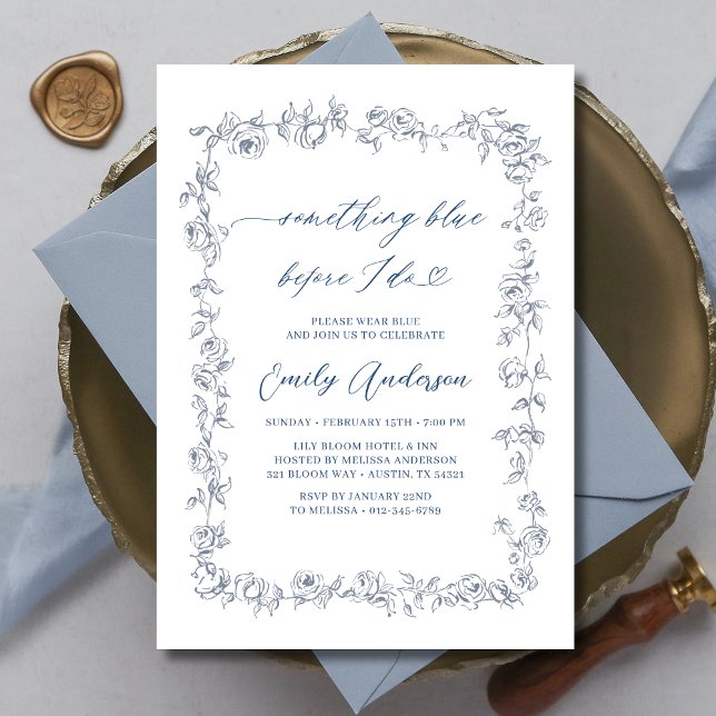 French Chinoiserie Something Blue Bridal Shower Invitation (Creator Uploaded)