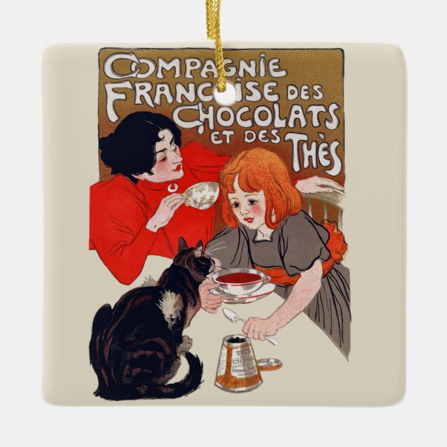 French Chocolate Party Steinlen Art Ceramic Ornament (Front)
