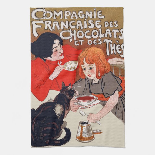 French Chocolate Party Steinlen Art Kitchen Towel (Vertical)
