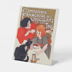 French Chocolate Party Steinlen Art Pedestal Sign