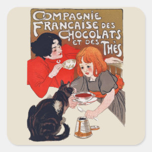 French Chocolate Party Steinlen Art Square Sticker