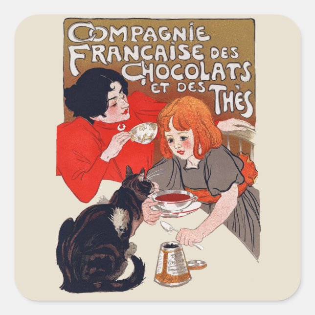 French Chocolate Party Steinlen Art Square Sticker (Front)